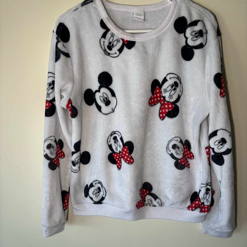 Disney Mickie & Minnie White Fleece Crewneck Pullover - Picture 3 of 5